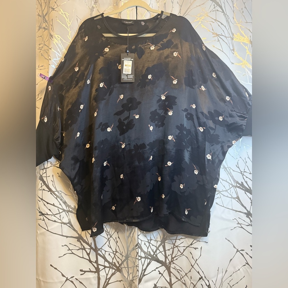 Floral Dark Blue Women's Top by Darkwin.